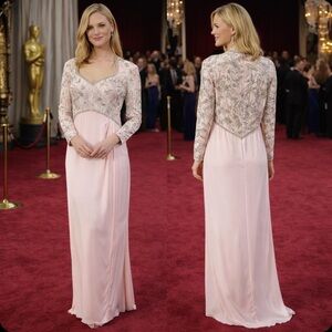 Vintage Blush Pink Glass Beaded Formal Prom Dress